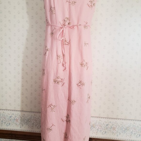 SAG HARBOR VTG PETITE PALE PINK PALM TREE DRESS WITH MATCHING CARDIGAN SWEATER - Picture 7 of 14
